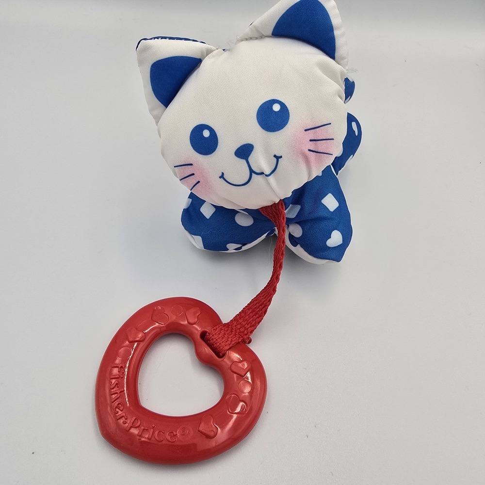 VINTAGE 1990 FISHER PRICE TEETHER PET BLUE KITTY CAT STUFFED ANIMAL PLUSH RATTLE